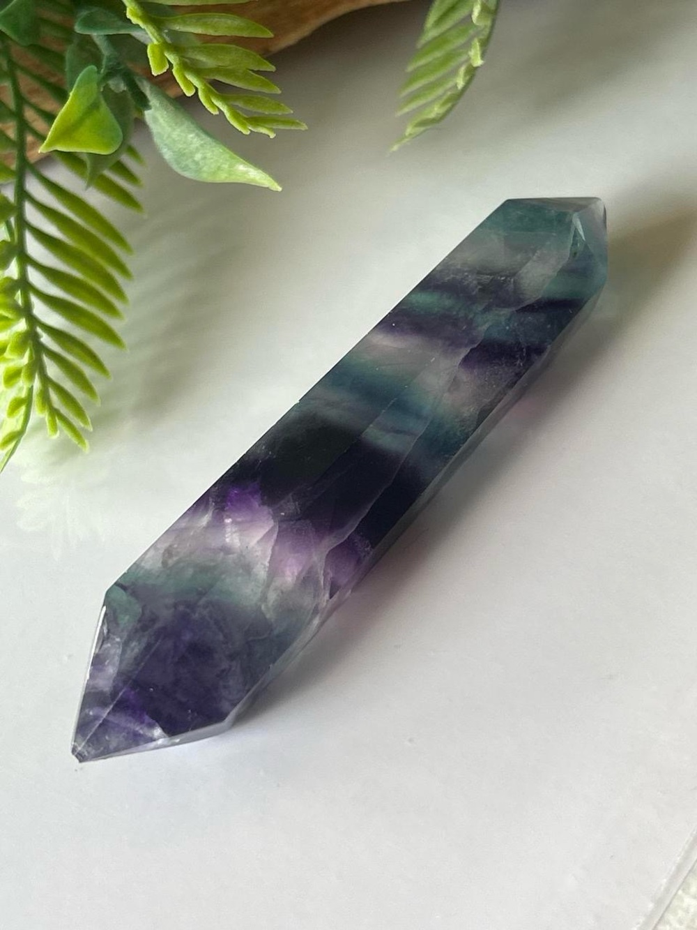 💎 Fluorite Double-Terminated Wand 4” - Purple & Green